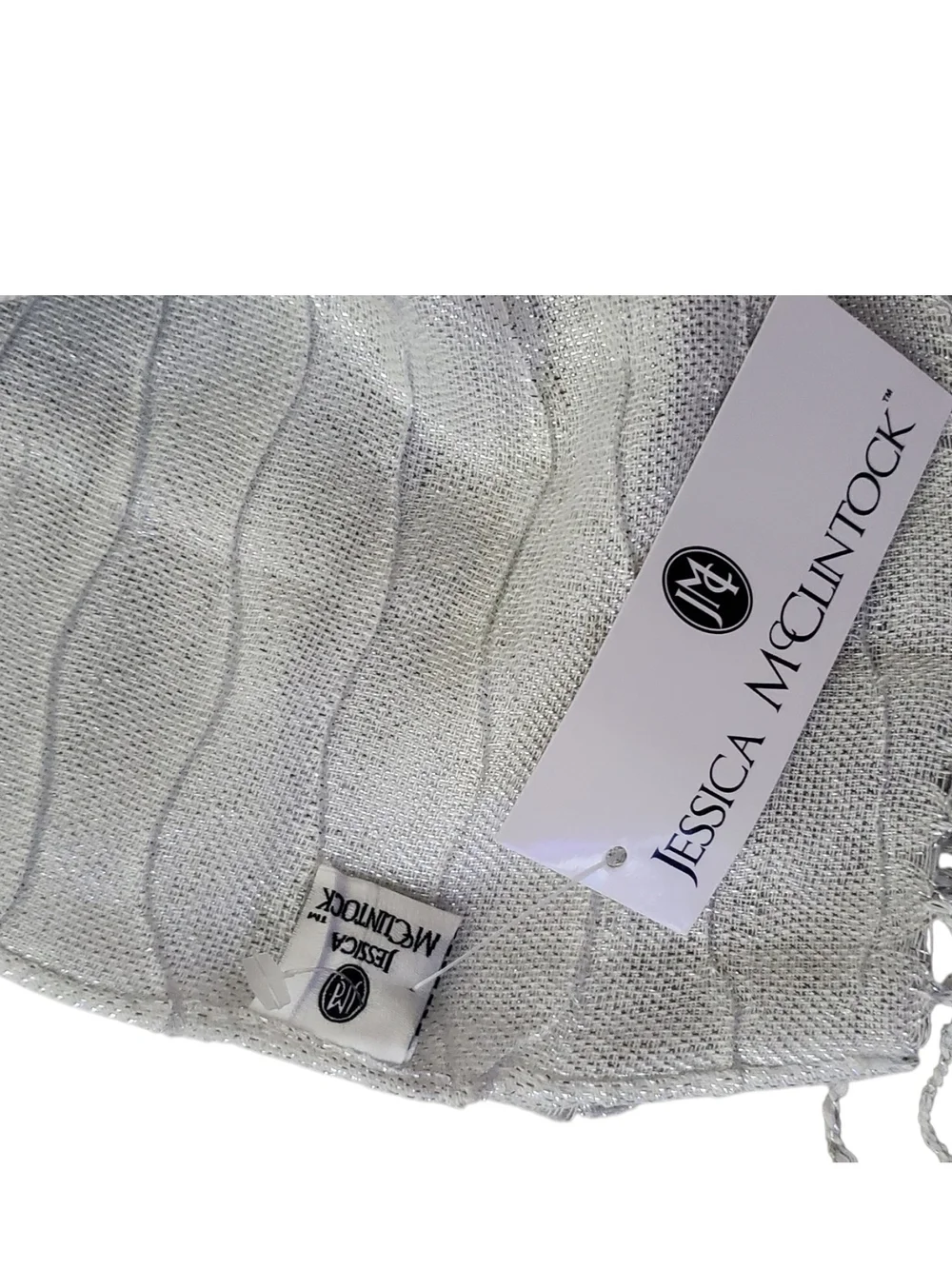 Jessica McClintock Light Gray Woven Fringe Scarf